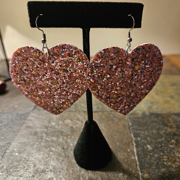 Valentine Heart Glittery Shimmering Dangle Earrings - Picture 1 of 3